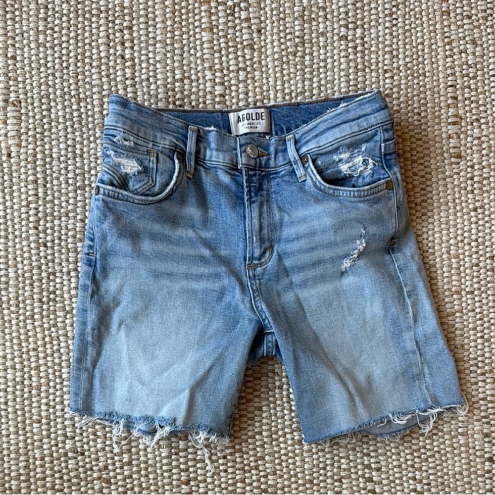AGOLDE Light Wash Distressed Denim Cutoff Shorts